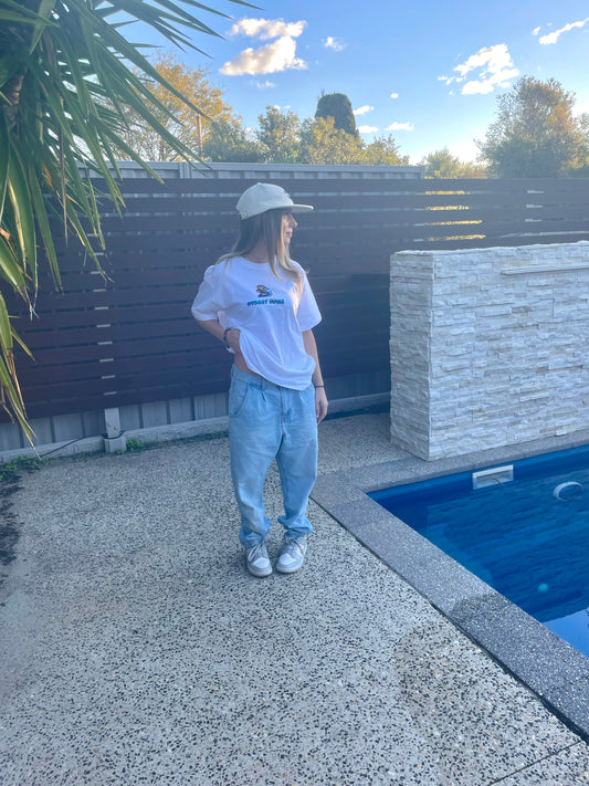 White Basic Embroidered Logo Tee